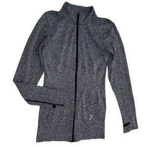 Orangetheory Charcoal Zip-Up Jacket Women Medium Fitness Fitted Track Thumbholes